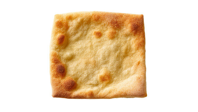 Isolated freshly baked square focaccia flatbread, golden crust, delicious Mediterranean appetizer