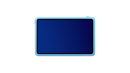 Isolated light blue tablet in rugged protective case, modern portable digital device © Jn
