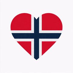Obraz premium A heart-shaped icon featuring the national flag of Norway, displaying its distinctive red field with a blue Nordic cross bordered in white, symbolizing love for the country.