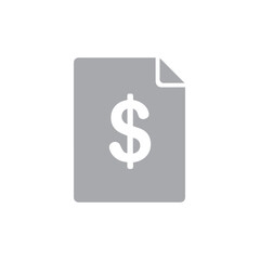 Fototapeta premium Monochrome gray icon represents a simple abstract bill or statement featuring a prominent dollar currency sign.