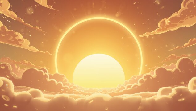 Bright Sunrise Above Clouds with Glowing Sun and Soft Hues