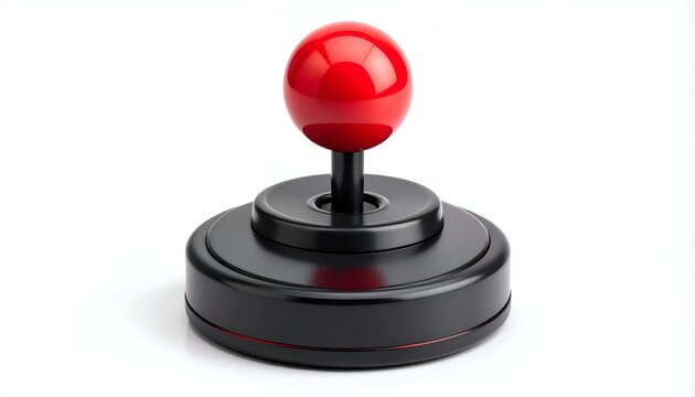 Close-up of a classic arcade joystick with a red ball.
