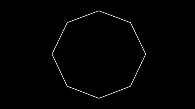 White outline of a regular heptagon geometric shape on a black background, a minimalist vector illustration for design elements.