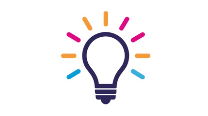 Fototapeta premium Vibrant lightbulb icon with colorful rays, representing a bright idea, innovation, inspiration, creativity, solution, and brilliant concept.