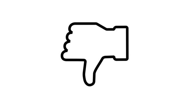 Thumbs down dislike hand gesture line icon animation for customer feedback negative rating and reviews.