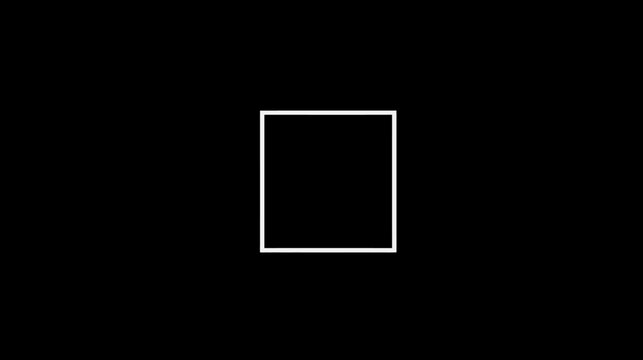 Abstract geometric white square outline on a deep black background, minimalist design element, simple modern graphic.
