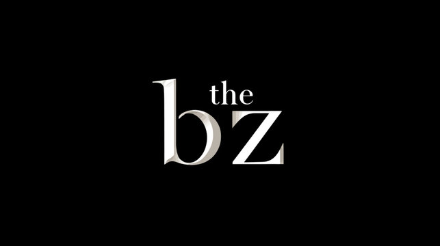 Stylized 'the bz' text with elegant serif font and metallic 3D effect on a dark black background, minimal typography design