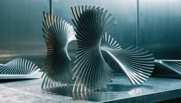 Medium shot of highprecision aerospace stiffener extrusions showcasing intricate stringers designed for wing reinforcement with exacting tolerances in a clean industrial setting.