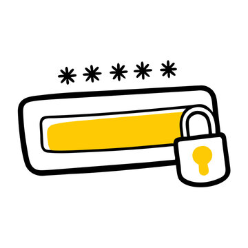 Password login security icon with padlock and asterisks on transparent background