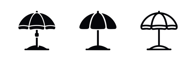 Fototapeta premium Beach Umbrella Parasol Icon Set for Summer, Vacation Sun Protection Symbols