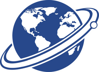 Blue World Globe with Satellite Orbit Path Vector Icon © Durjoy 