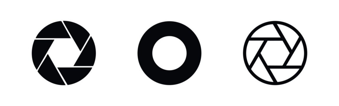 Camera Aperture and Shutter Icon Set, Photography Lens Iris Symbols