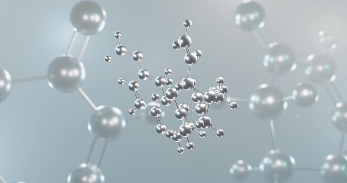 Quinidine rotating 3d molecule, molecular structure of antiarrhythmic drug seamless video
