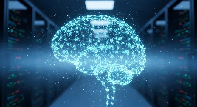 Digital hologram of human brain network in server room data center
