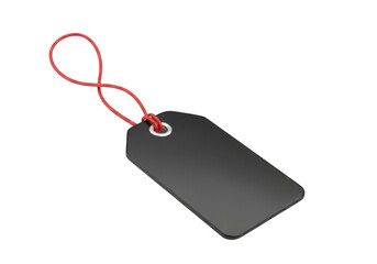 Fototapeta premium Black price tag with red string isolated on transparent background