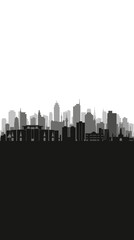 Fototapeta premium A stark black and white silhouette of a modern city skyline against a bright white sky.