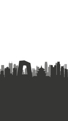 Obraz premium Silhouette of Beijing's iconic skyline featuring the CCTV Headquarters and traditional Chinese architecture against a white background.