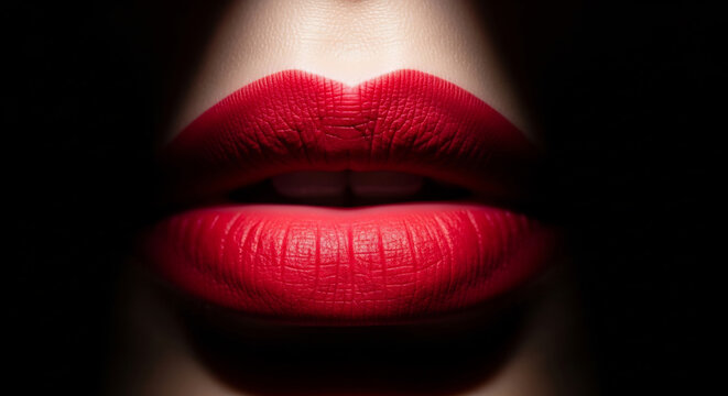 강렬한 붉은 입술, 매혹적인 어둠 속 빛나는 아름다움