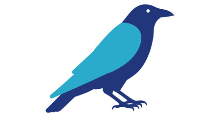 Obraz premium Dark Blue Bird Silhouette with Light Blue Wing Detail Standing on White Background Minimalist