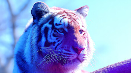 Obraz premium Majestic tiger portrait with artistic blue and purple lighting