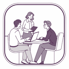 Fototapeta premium Illustration of business people working together on laptops in meeting