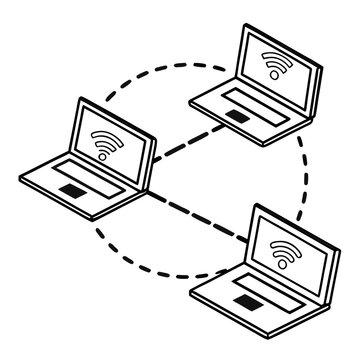 Two laptops with wifi signals connected in a wireless network