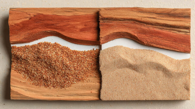 Artistic Abstract Landscape Created with Natural Wood Grain and Multi-textured Sand