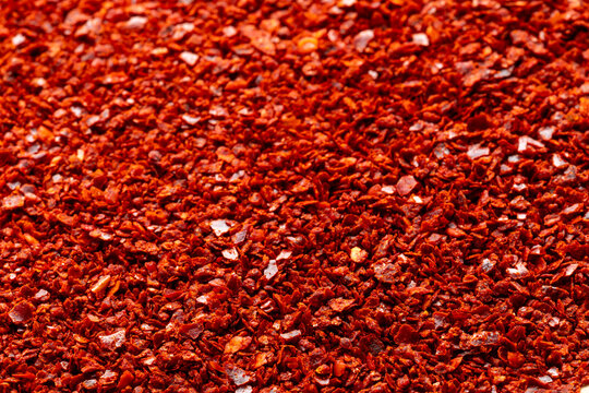 Gochugaru -  Korean red chili pepper flakes as a food background texture. 