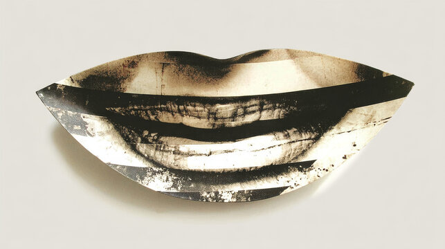 Vintage Artistic Collage of Human Lips with Distressed Paper Texture