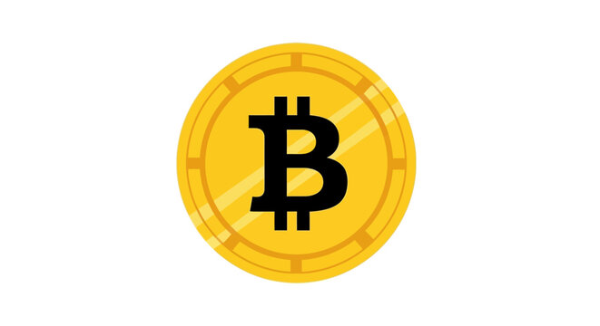 Minimalist flat design depiction of a golden Bitcoin cryptocurrency coin featuring the unique capital 'B' symbol, representing digital and decentralized financial exchange on a white backgro