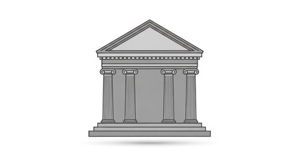 Obraz premium Gray bank building graphic with columns on a white background, ideal for finance, architecture, or government concepts.