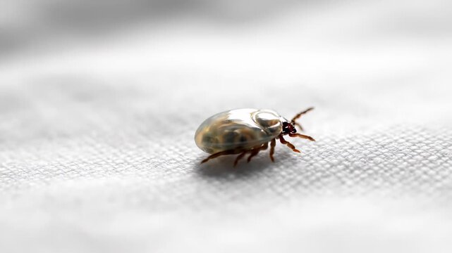 This video features a close-up shot of a mosquito on a white fabric surface. The tiny insect is shown in detail, with its sharp proboscis and small body clearly visible. The video is relevant to