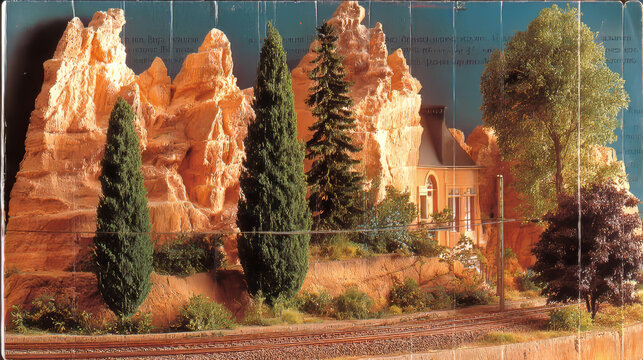 Detailed Miniature Scale Model Landscape with Railway and Mountains