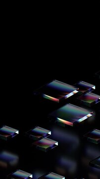 Abstract glass cubes on a black background, vertical 4k seamless loop 3d animation