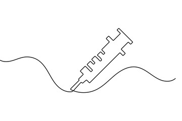 Obraz premium Vaccine and syringe in continuous one line drawing minimalist style isolated on white background