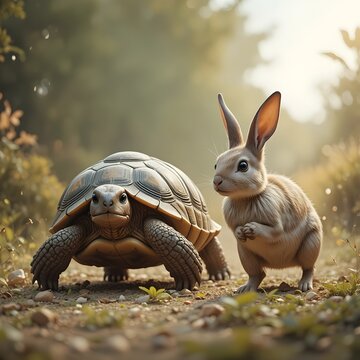turtle and rabbit in the garden