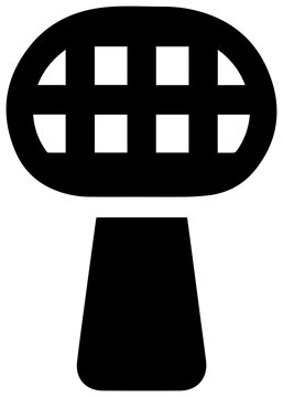 Simple black filled icon representing a darning mushroom or darning egg a mending tool used for repairing holes in fabric isolated on a clean white background symbolizing craft