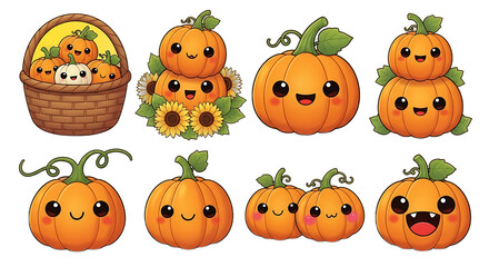Fototapeta premium Cute orange pumpkins isolated on a transparent background