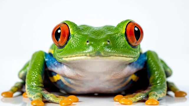 Vibrant Red-Eyed Tree Frog on White Background, Studio Shot