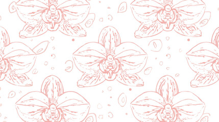 Obraz premium template pattern of a delicate orchid flower with soft petals and a flat design style, featuring gentle lines and subtle curves, with a pastel color palette and a minimalist aesthetic