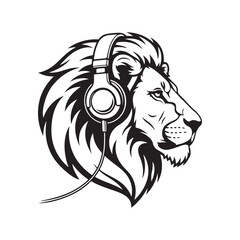 Fototapeta premium Stylish Minimalist Lion with Headphones Vector Illustration