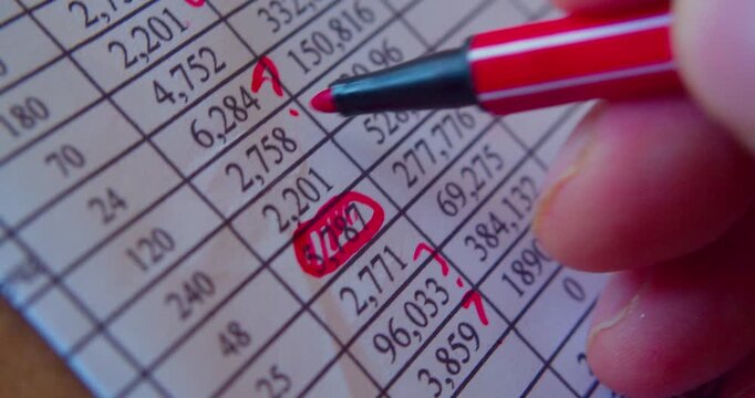 Paper work.Business concept illustrated by close-up footage of a marker working with numerals on paper.