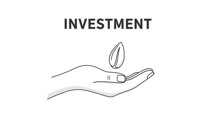 Fototapeta premium Investment illustration of a hand holding a seed, representing growth, investing, and future prosperity. Minimalist design on a white background.