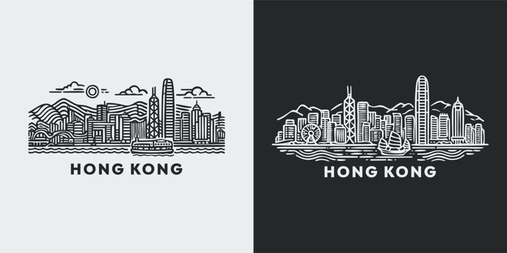 Hong Kong Cityscape Sketch Victoria Harbour View