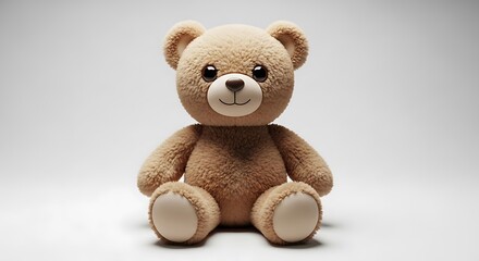 Obraz premium Cute fluffy teddy bear sitting on a plain white background, studio shot of a classic brown plush toy