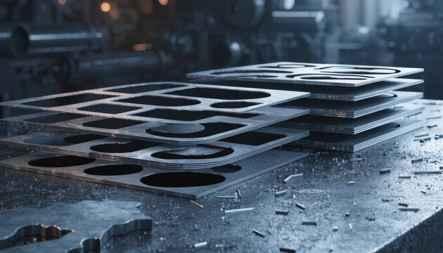 Medium shot of AIdriven plate nesting software optimizing steel cutting patterns to reduce waste and enhance offcut reuse in fabrication processes.