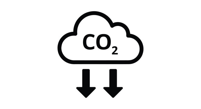 Carbon dioxide cloud vector illustration with downward arrows symbolizing emissions reduction or capture graphic design.