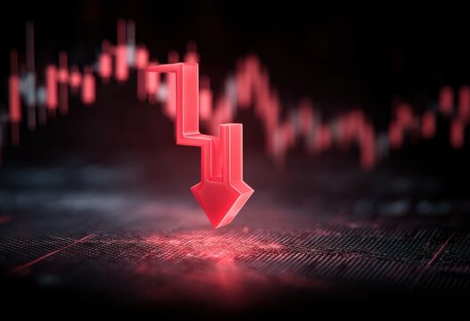 Dramatic Stock Market Downturn: Red Arrow Symbolizing Financial Loss and Economic Crisis on Data Background