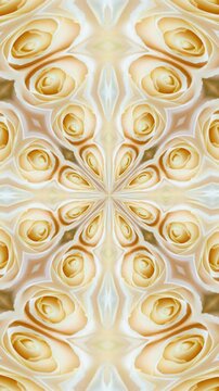 abstract floral pattern background. Loopable white blooming rose mandala. Vertical design in 9:16 ratio. Smartphone and social media ready.