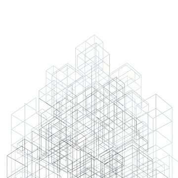Wireframe 3D Cityscape Architectural Model.